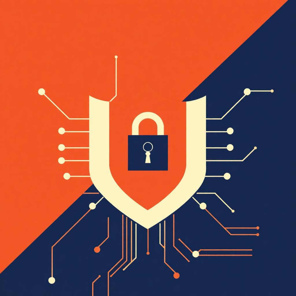 Editorial illustration of a digital shield and circuit lines
